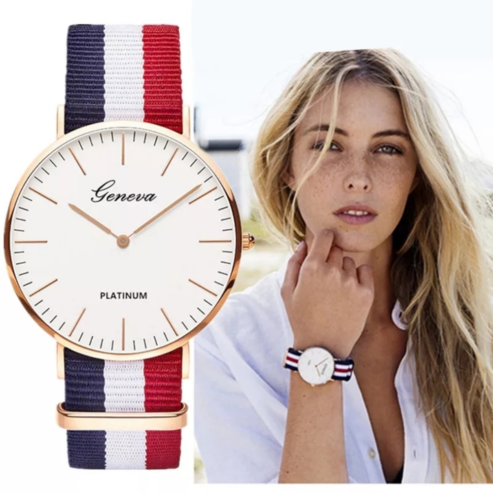Women's Fashion nylon stripe band quartz Watch…